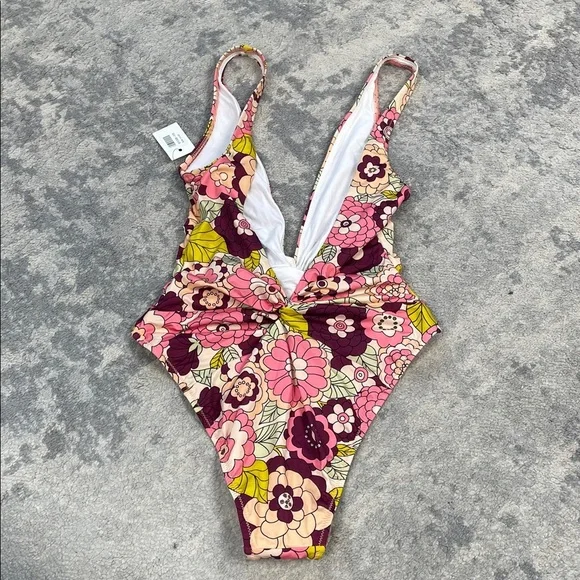 NWT Dodo Bar Or A Sunday Drive Swimsuit One Piece Retro Floral Plunge Twist Sz S - Picture 8 of 11